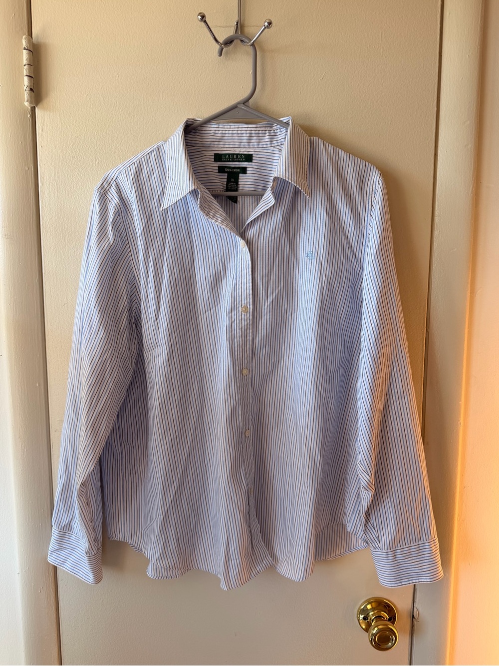 Lauren Ralph Lauren Blue White Striped Non Iron Cotton Shirt XL